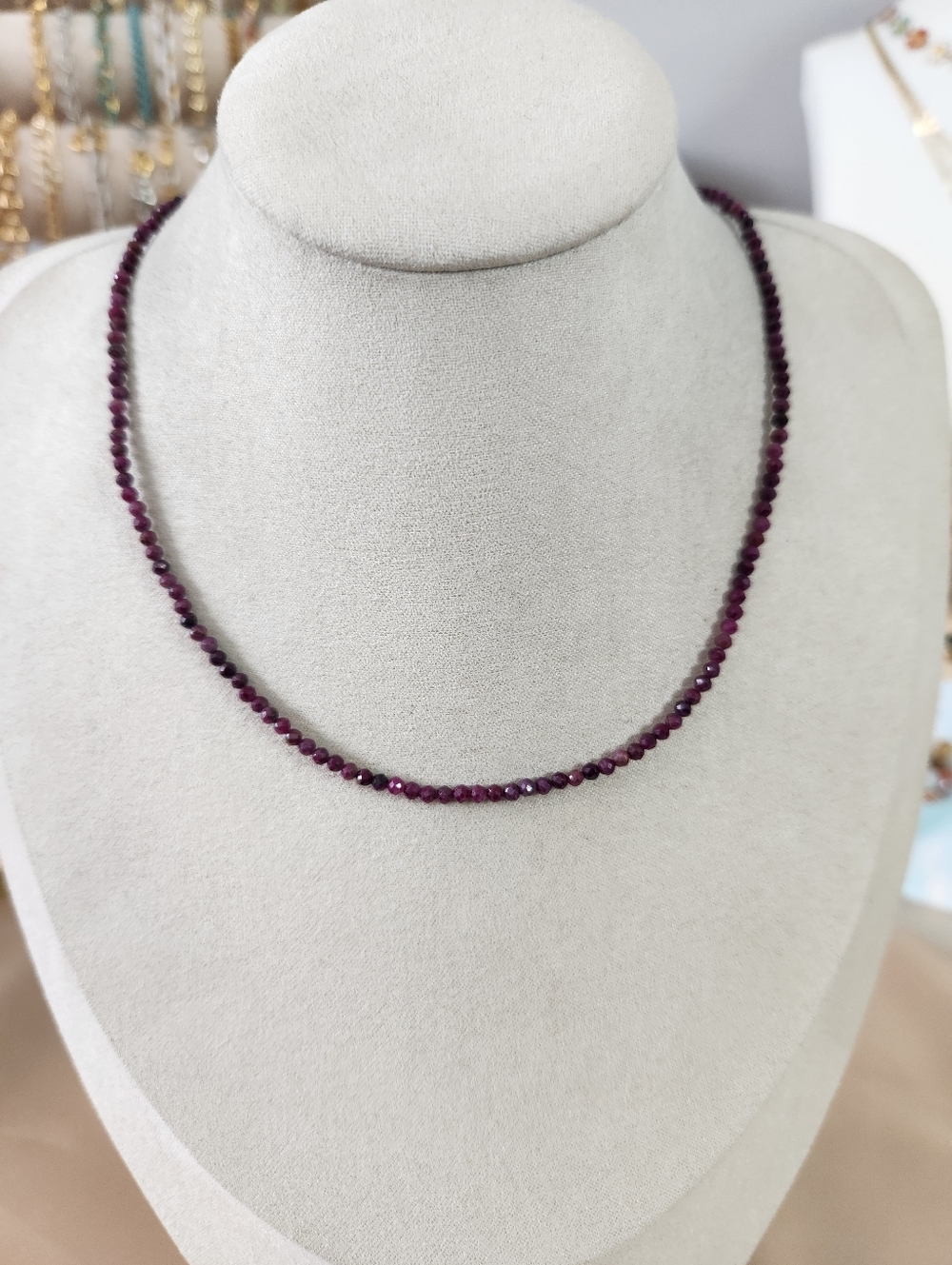 Stainless Steel Faceted Ruby Necklace